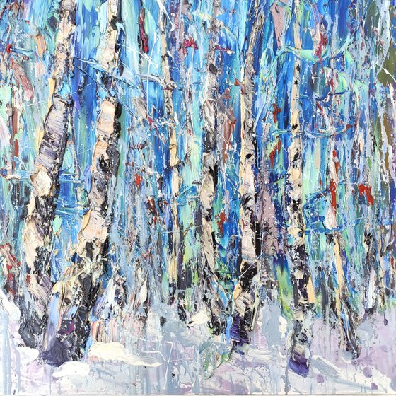 Winter trees, impasto oil painting 60x60cm, ready to hang!