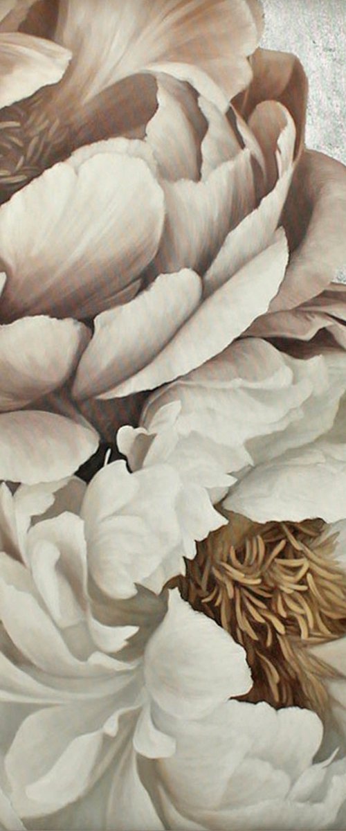"Silk Flowers 2" White pink silver peonies by Olha Tsapenko