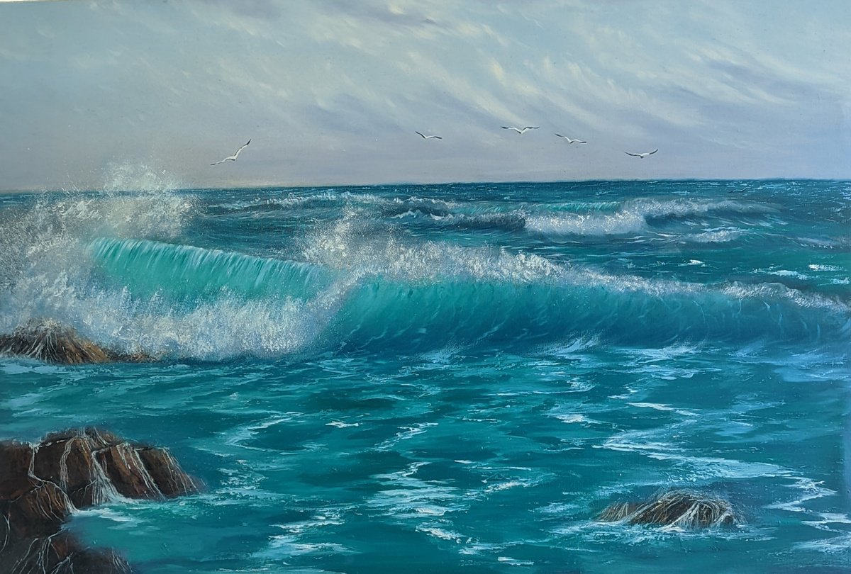 Photorealistic Landscape Oil Painting By Artem _Ar.ko, 33 X 22, Echo Of The Endless Seas, Original Artwork
