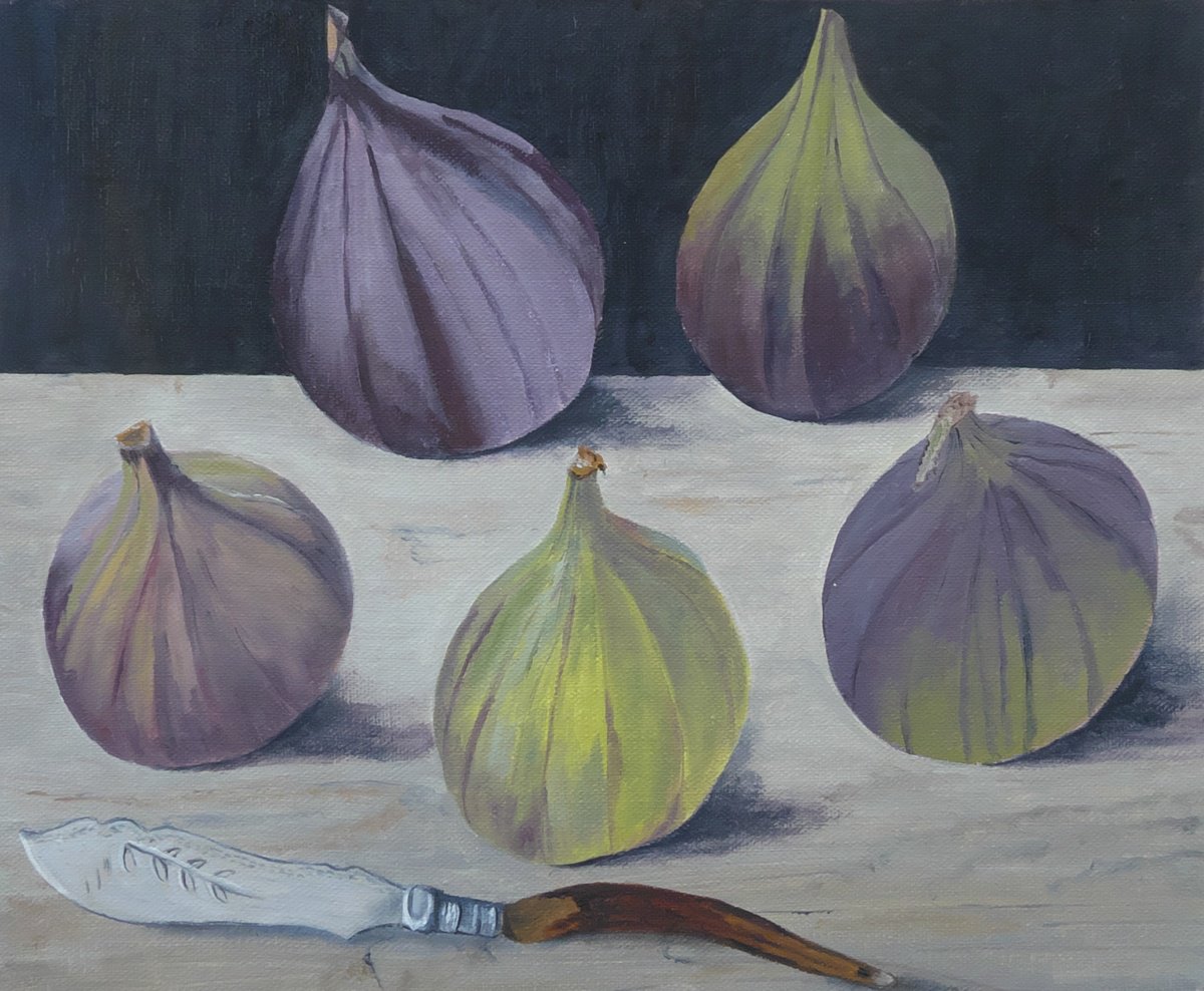 Impressionistic Still Life Oil Painting By Maddalena Pacini, 15 X 13", Five Figs, Original Artwork