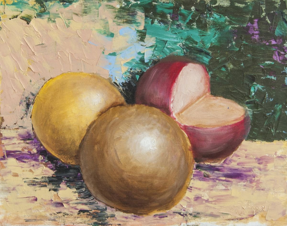 Impressionistic Still Life Oil Painting By Leo Baxiner, 24 X 20", Figures., Original Artwork