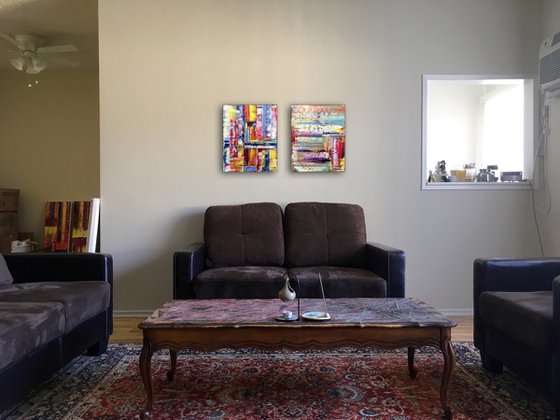 "Fair And Balanced" - FREE USA SHIPPING + Save As A Series - Original PMS Abstract Diptych Oil Paintings On Canvas - 32" x 20"