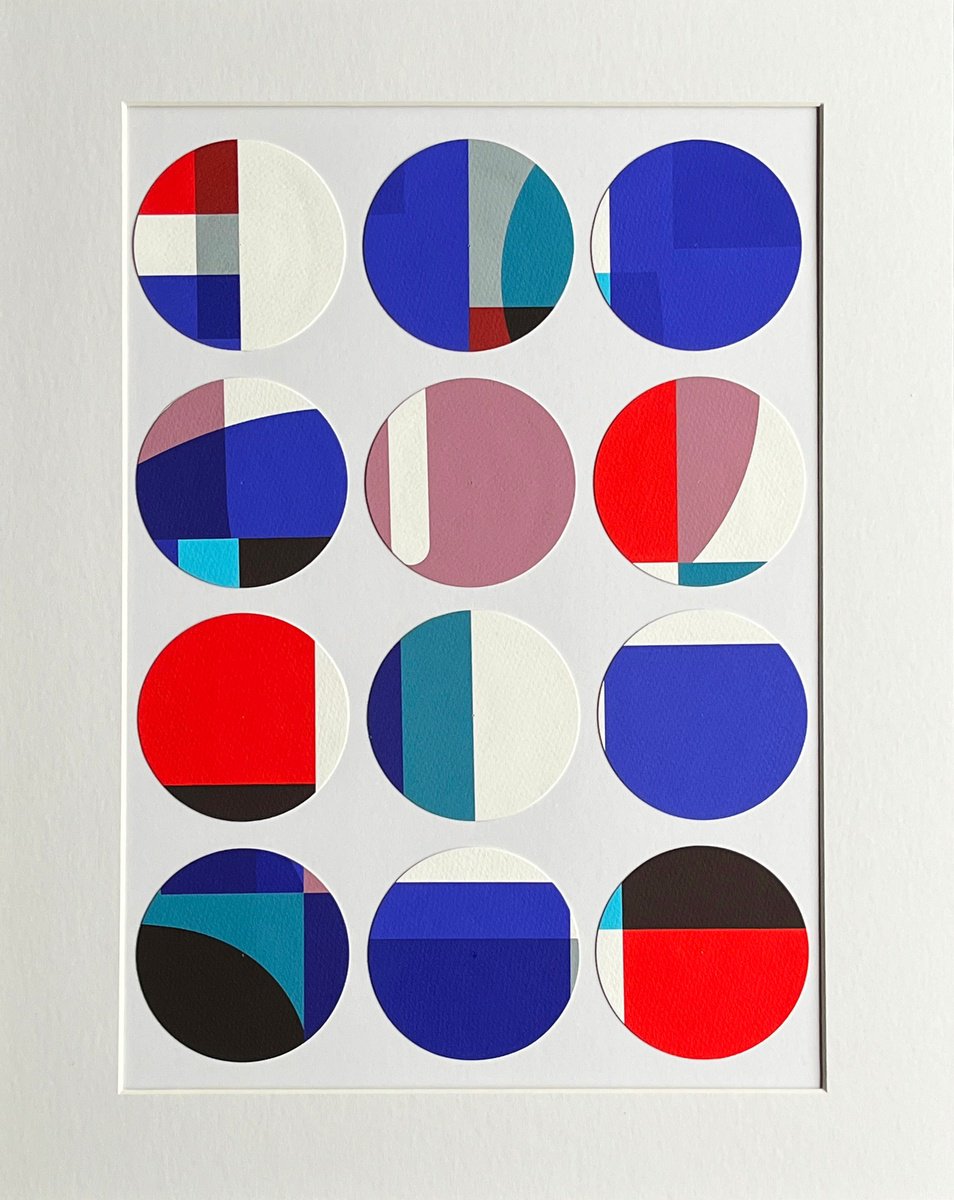 Geometric Abstract Collage By Leigh Bagley, 16 X 20", Circles Collage No:8, Original Artwork