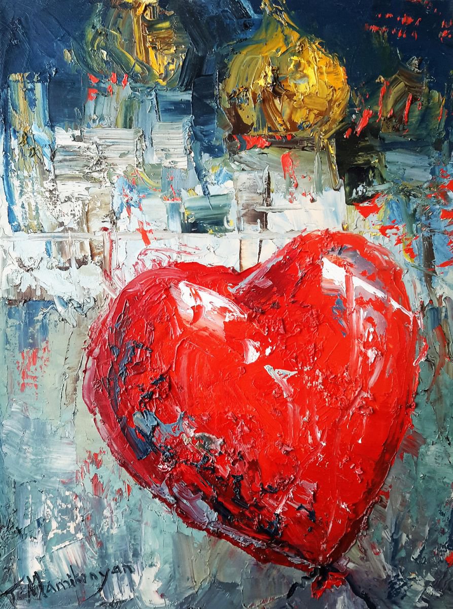 Abstract Cityscapes Oil Painting By Tigran Mamikonyan, 12 X 16", Balloon 30X40Cm, Original Artwork