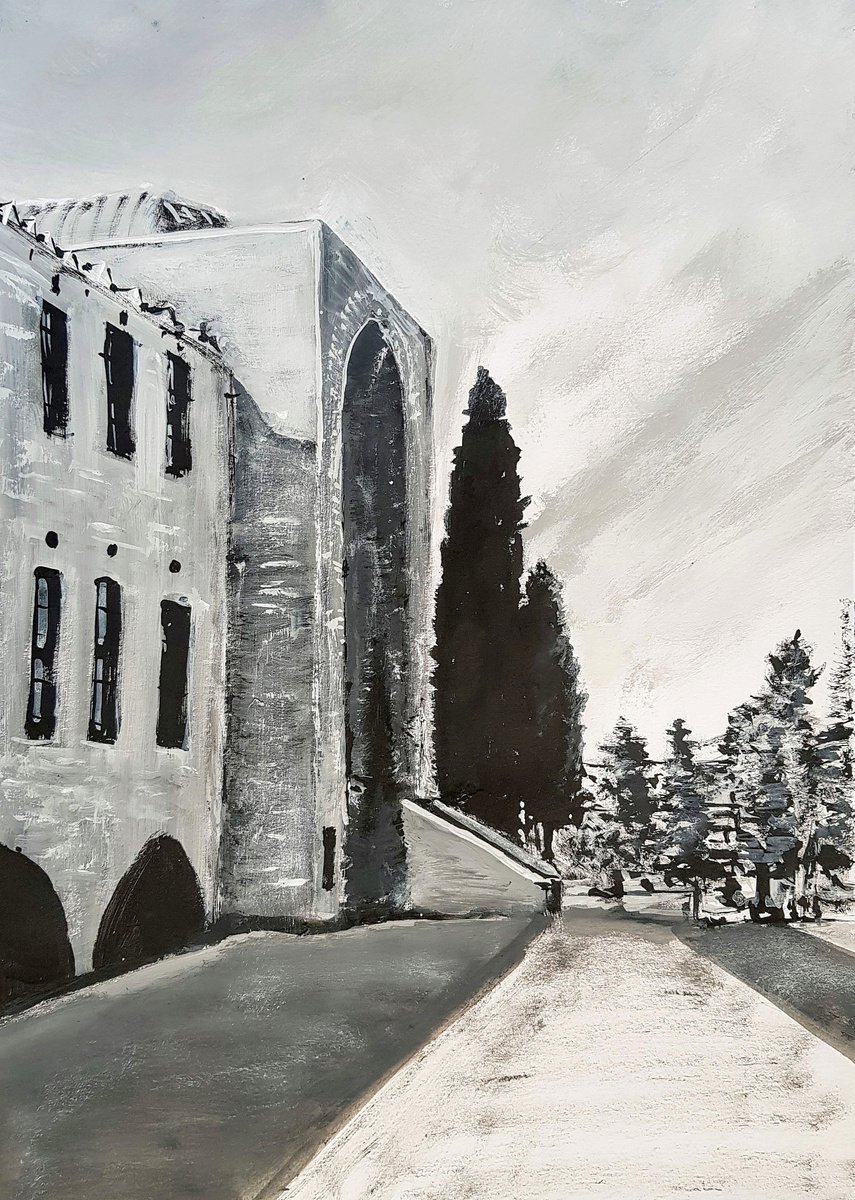 Impressionistic Cityscapes Acrylic Painting By Leonid Kirnus, 10 X 14", Museum, Original Artwork