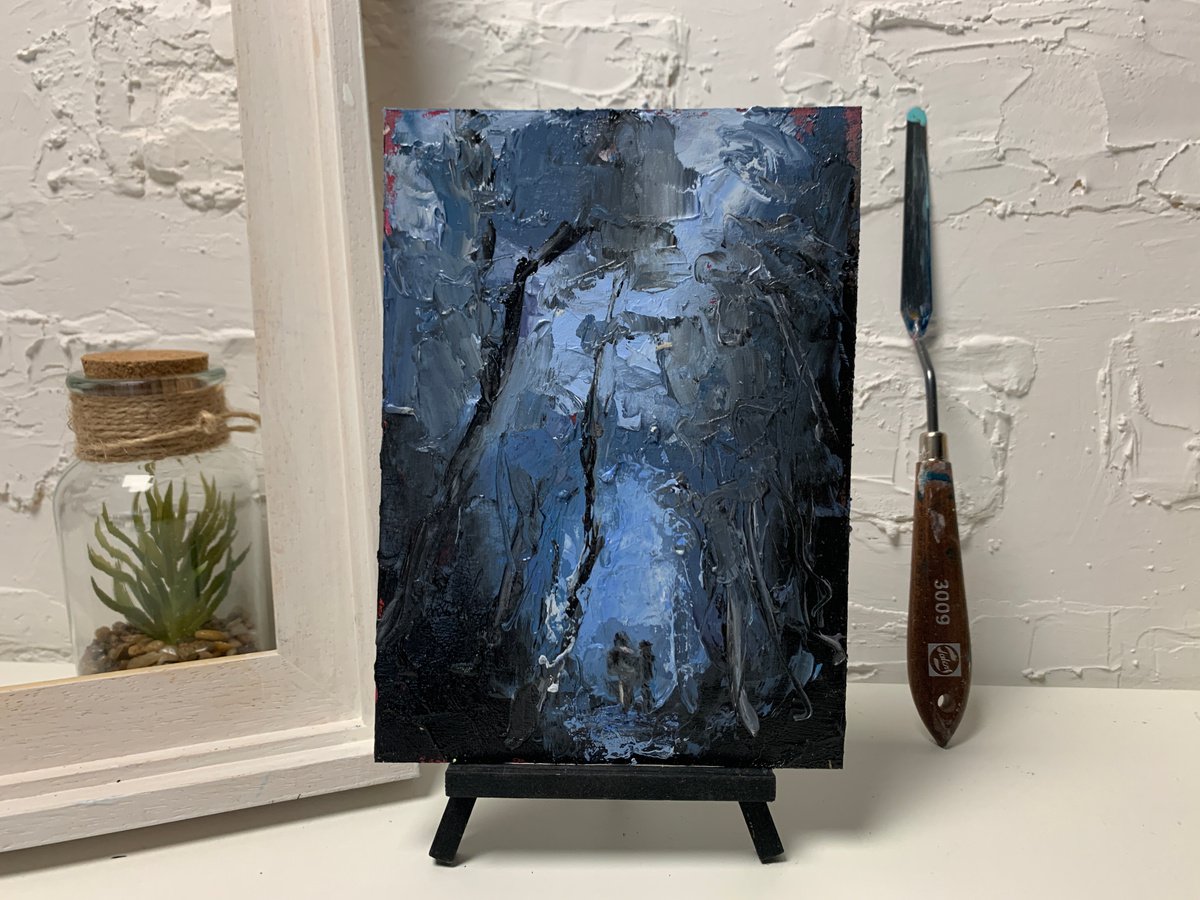 Human figures in a forest. Original impasto, Palette knife oil painting. by Vita Schagen