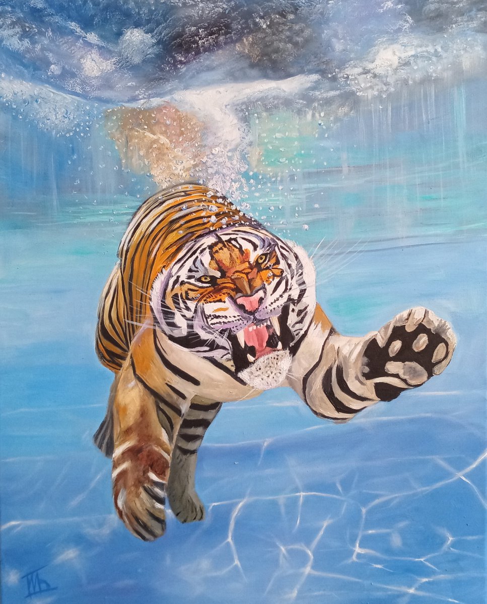 Tiger swimming by Ira Whittaker