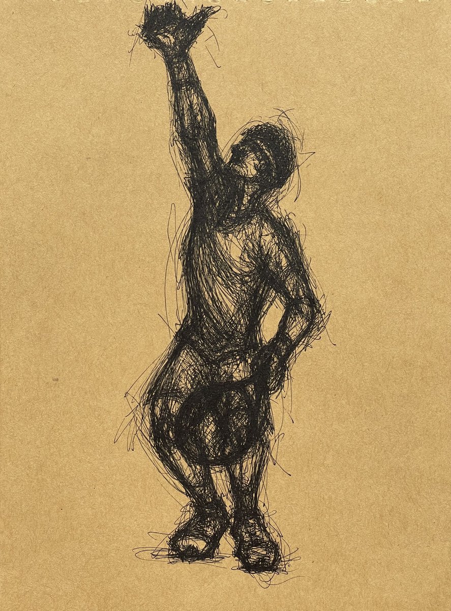 Expressive Portrait Ink Drawing By David Lloyd, 6 X 8, Service Motion 9, Original Artwork