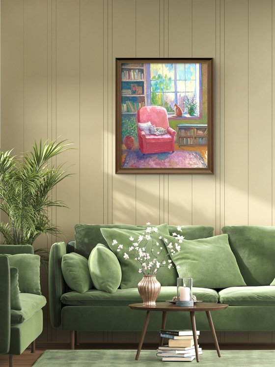 Ginger cat and armchair