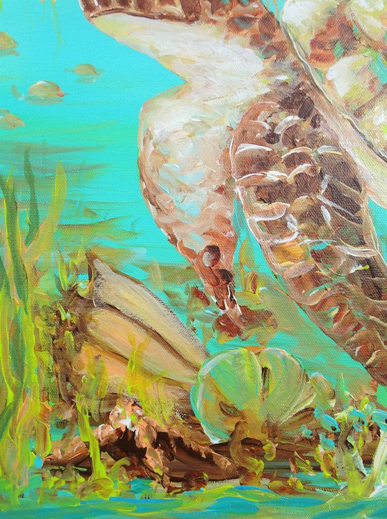 Sea Turtle Acrylic Painting on Canvas 24"x18". Sea Life Modern Art (2020)