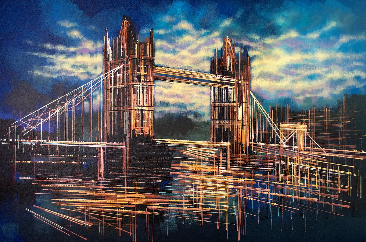 Impressionistic Cityscapes Acrylic Painting By Marc Todd, 36 X 24", Tower Bridge London, Original Artwork