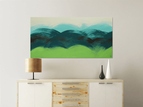 Brushed Greenfield - Abstract landscape painting - 140x70m - Ronald Hunter - 22A