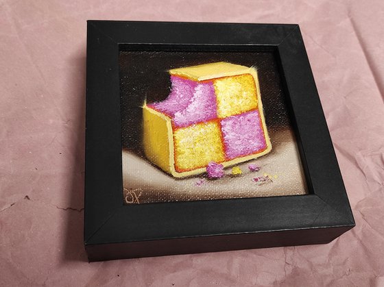 Little Battenberg cake slice still life