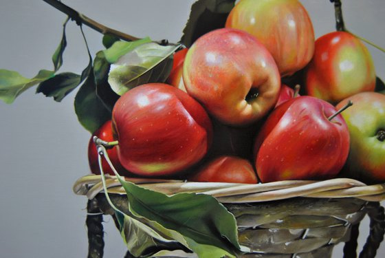 Still life with apples , Original oil on canvas painting