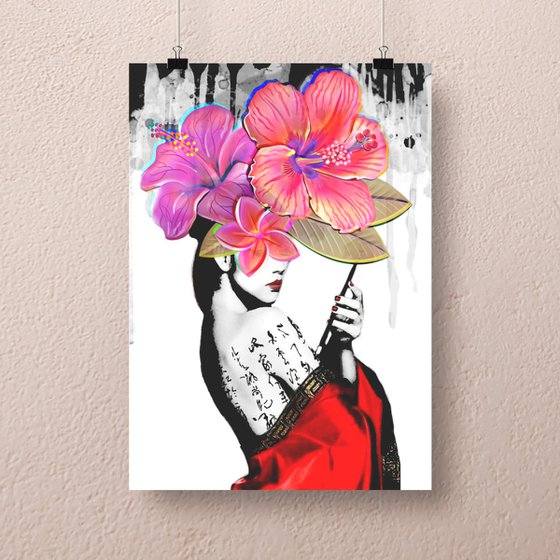 Geisha with Calligraphy