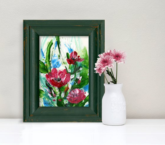 Cottage Flowers 9 - Framed Floral Painting by Kathy Morton Stanion