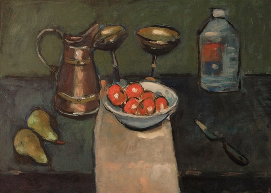Still Life with Fruit and Turps Bottle