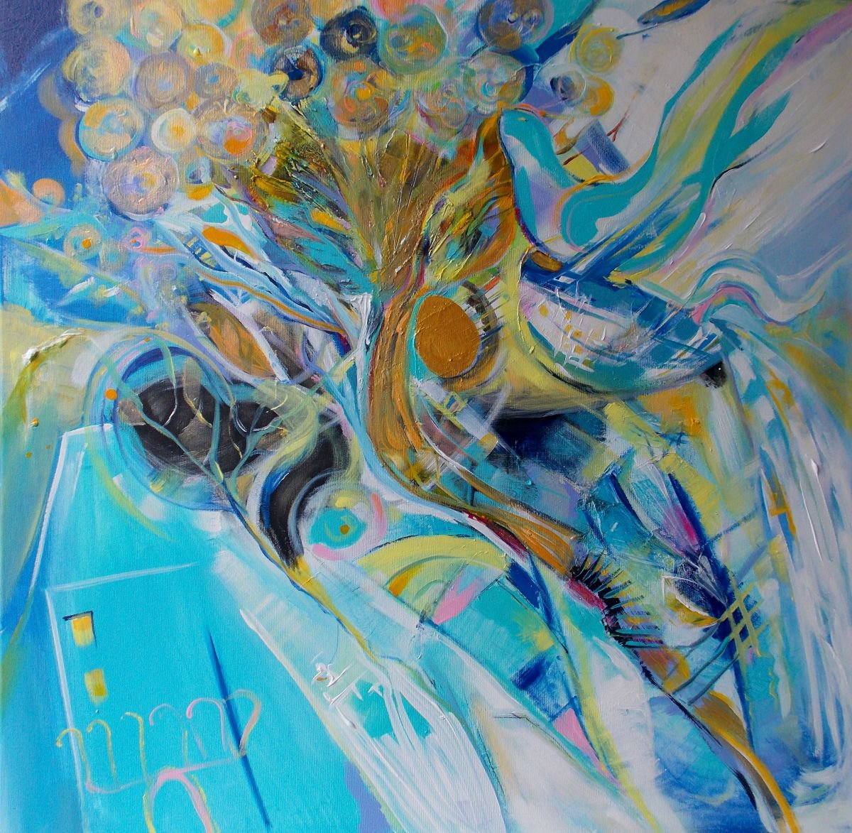 Abstract Landscape Acrylic Painting By Maria Paunova, 31 X 31", The Nest, Original Artwork