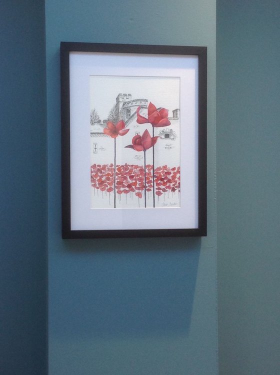 WW1 Poppies At The Tower London - NEW! - Original Ink and Watercolour