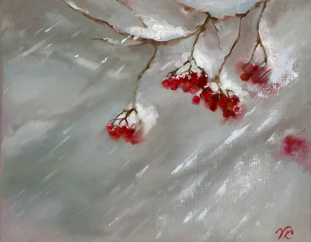 Impressionistic Landscape Oil Painting By Vera Klimova, 20 X 16", The Blizzard Begins, Original Artwork