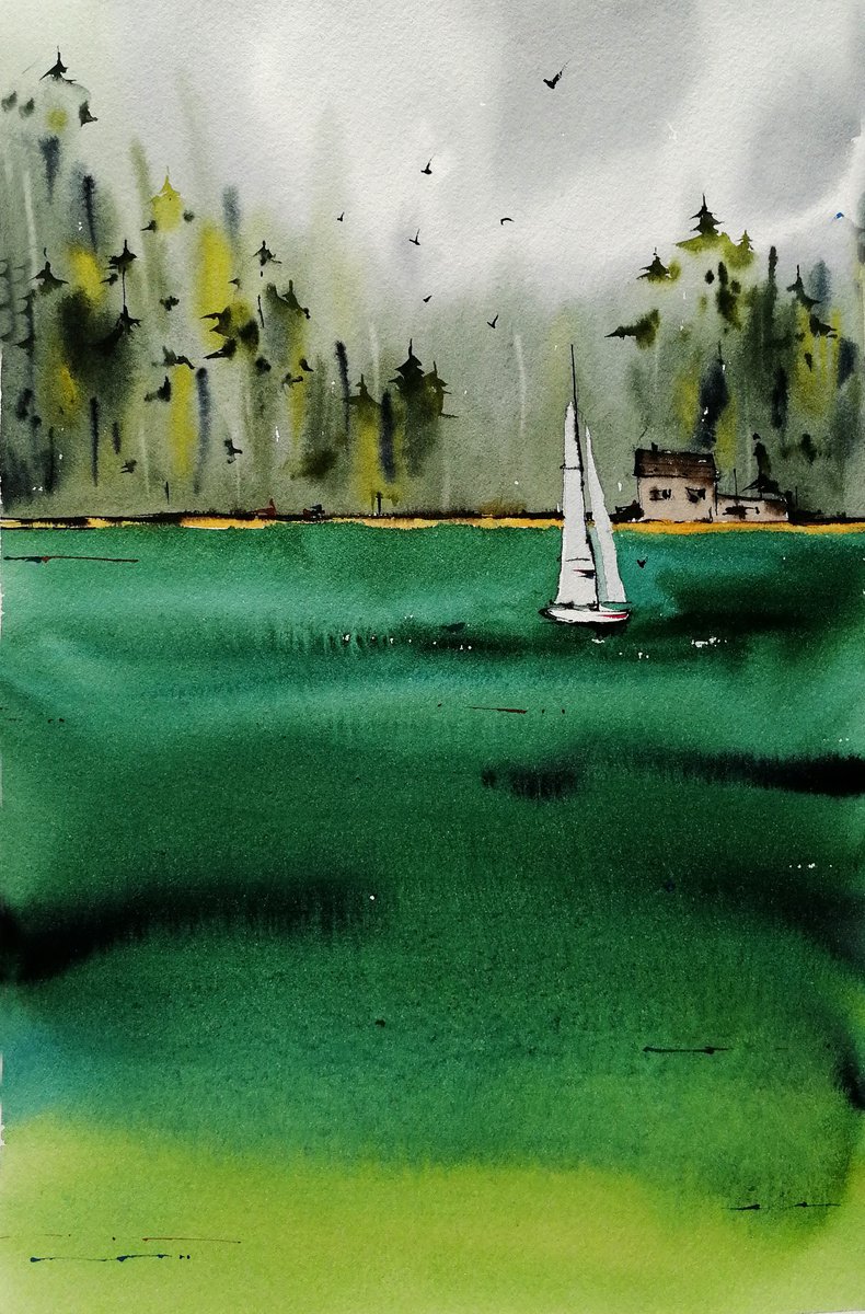 Lake mounain. Green forest landscape by Marina Zhukova