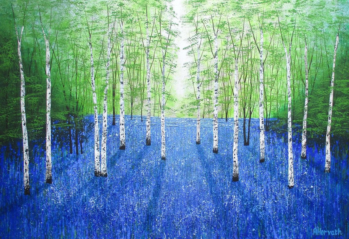 Expressive Botanical Acrylic Painting By Amanda Horvath, 39 X 28, Sapphire Dreams, Original Artwork