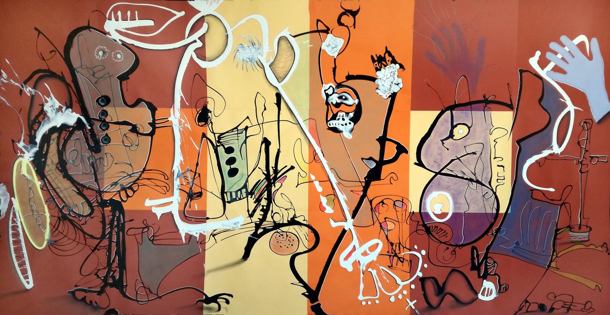 Surrealistic Animal Acrylic Painting By Stefano Mazzolini, 71 X 35", Qgmess, Original Artwork