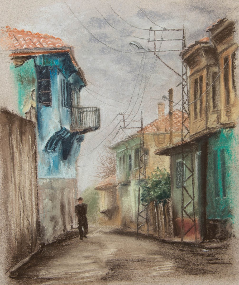 Impressionistic Cityscapes Pastel Drawing By Inna Medvedeva, 9 X 11, Old Town, Original Artwork