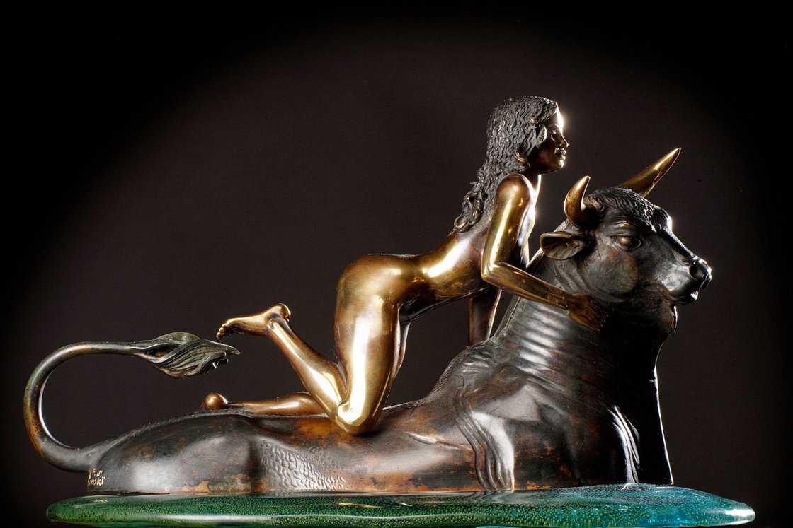 Naked woman on a bull Bronze sculpture by Krasimir Krastev | Artfinder