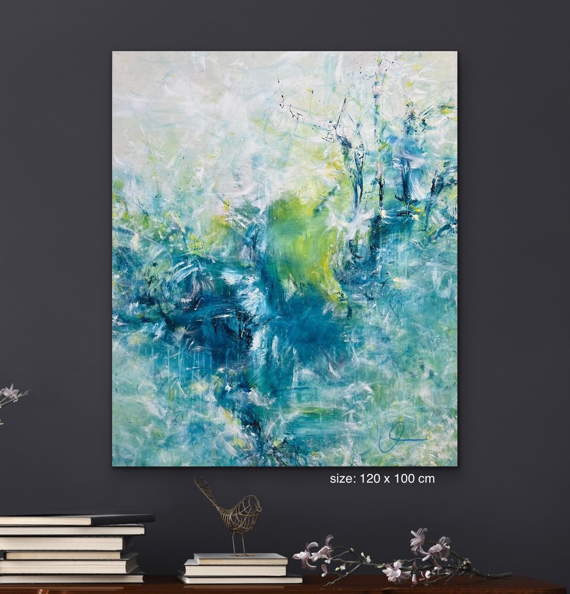 Organic Abstract Acrylic Painting By Maria Bevilacqua-Fischer, 39 X 47", Inner Growth Vi, Original Artwork