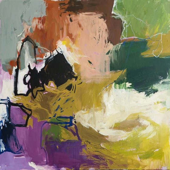 "Rise 2" Abstraction green purple pink art
