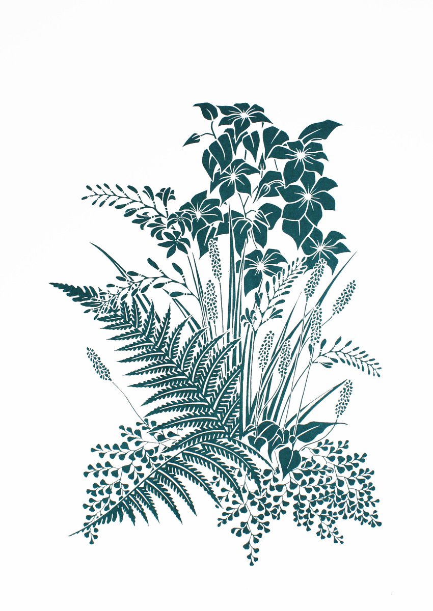 Botanical Screenprint By Kath Edwards, 17 X 23", Summer Spray, Original Artwork