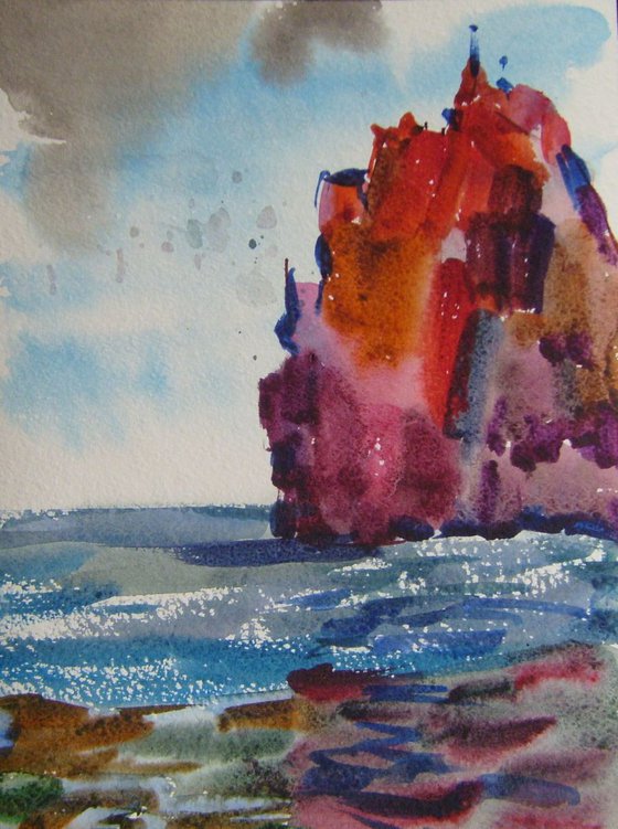 Seascape, original watercolor painting 21x28 cm