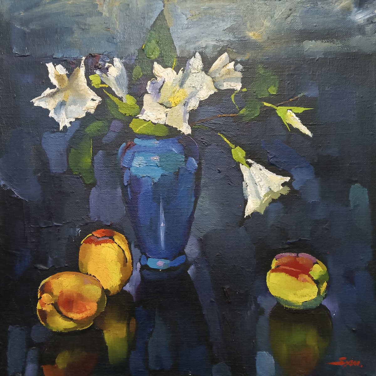 Impressionistic Still Life Oil Painting By Mykola Samoilenko, 13 X 13", For You, Original Artwork