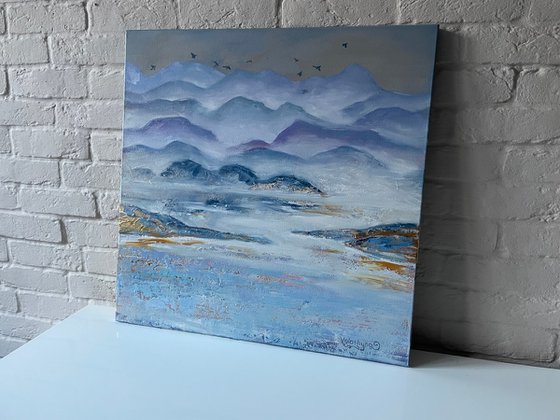 "Mountains in blue". Original oil painting