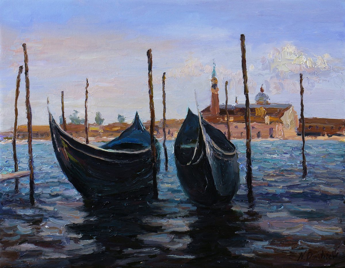 Boats In Venice - Venice painting by Nikolay Dmitriev