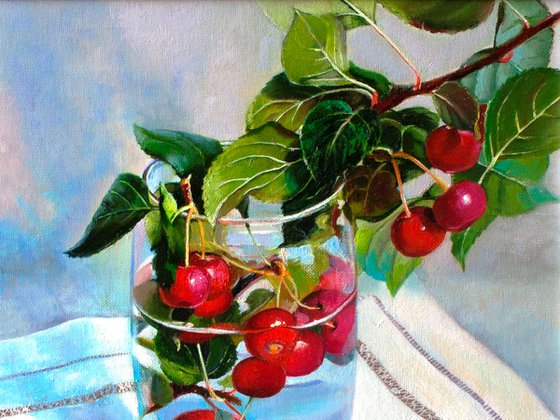 "Red apples" apple trees summer liGHt original painting  GIFT (2019)