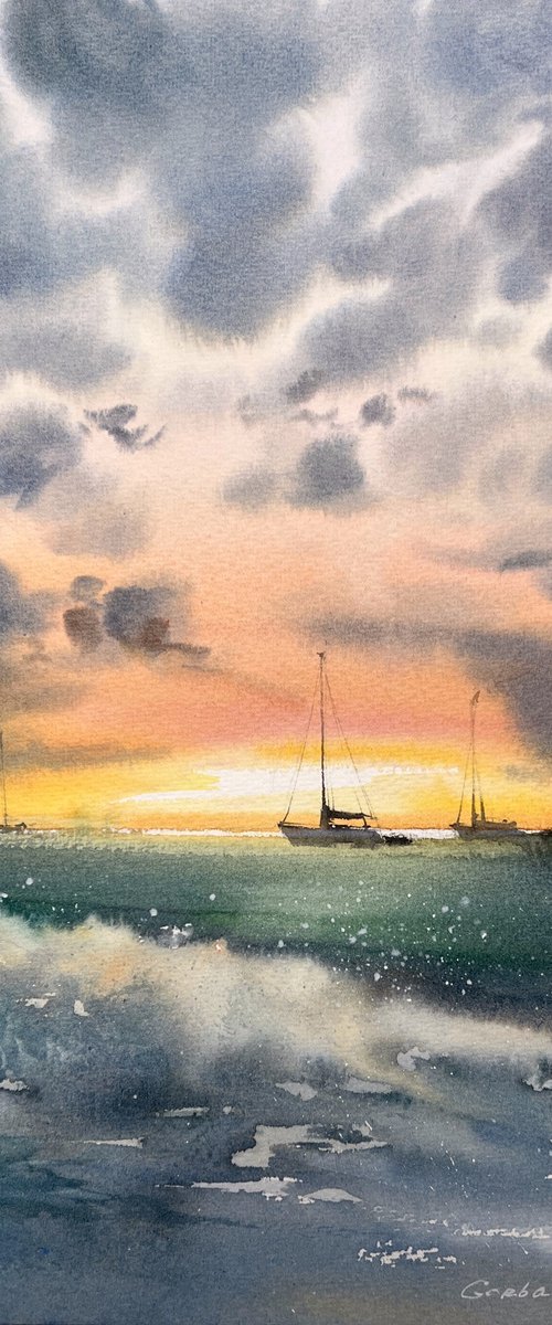 Yachts at sunset #11 by Eugenia Gorbacheva