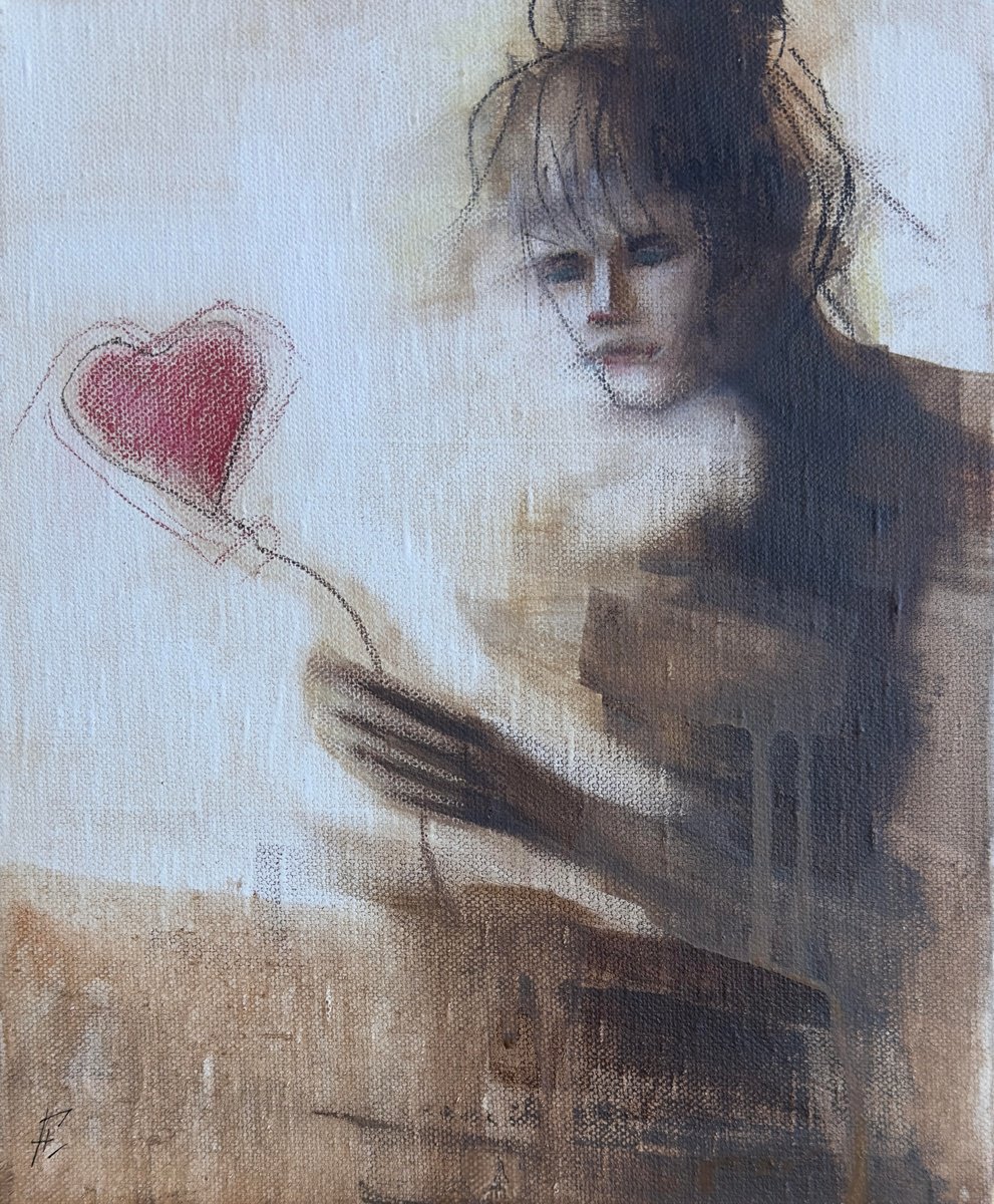 Impressionistic Portrait Acrylic Painting By Nikola Gulev, 10 X 12", "Heartstrings", Original Artwork