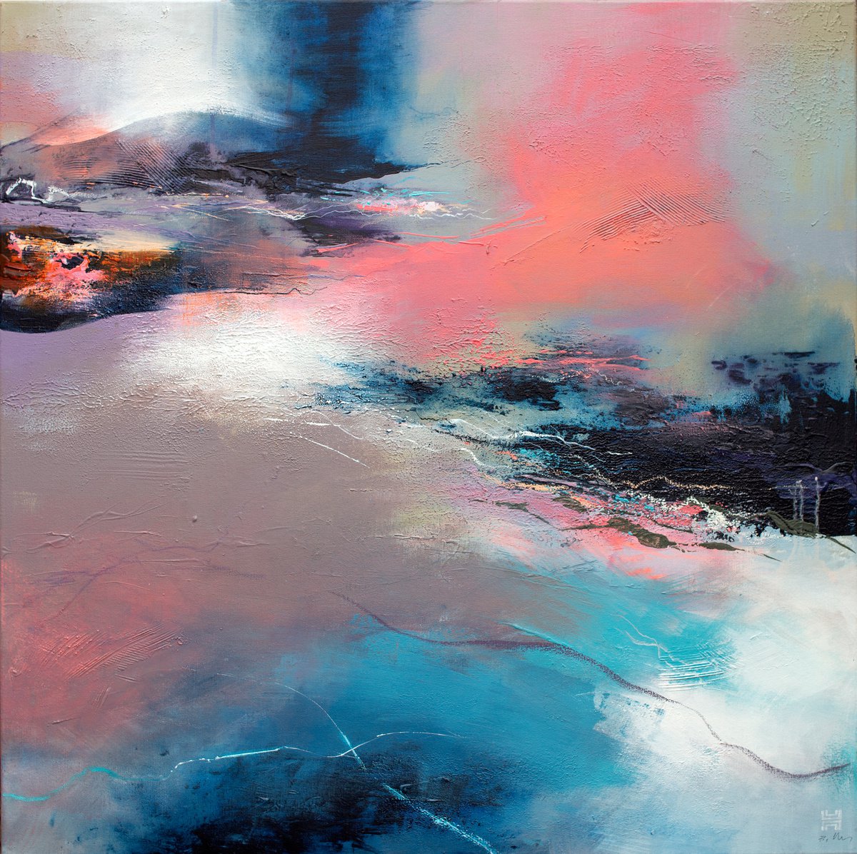 Organic Landscape Painting By Paul Hillary, 36 X 36", Blue Yonder, Original Artwork