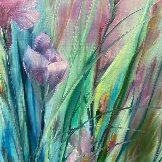 Silk summer. Summer painting with flowers.