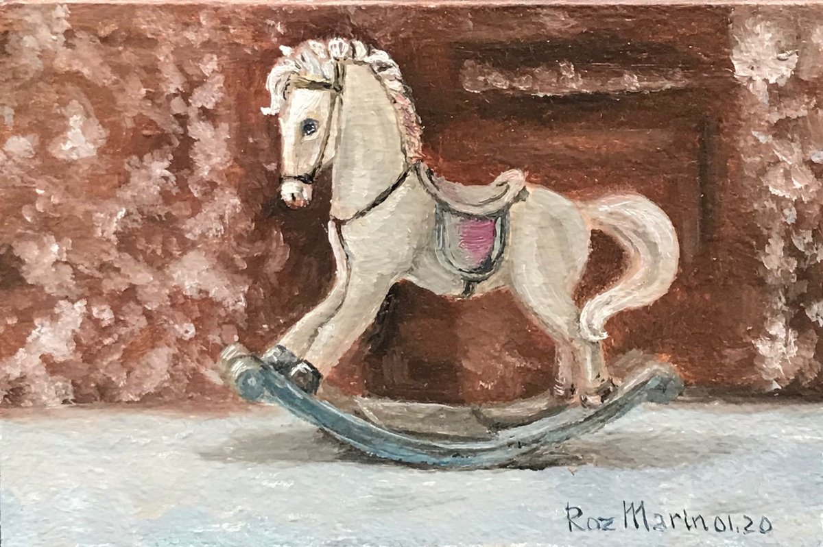 Naive Portrait Oil Painting By Marina Deryagina, 0 X 0", Rocking Horse 1.1, Original Artwork