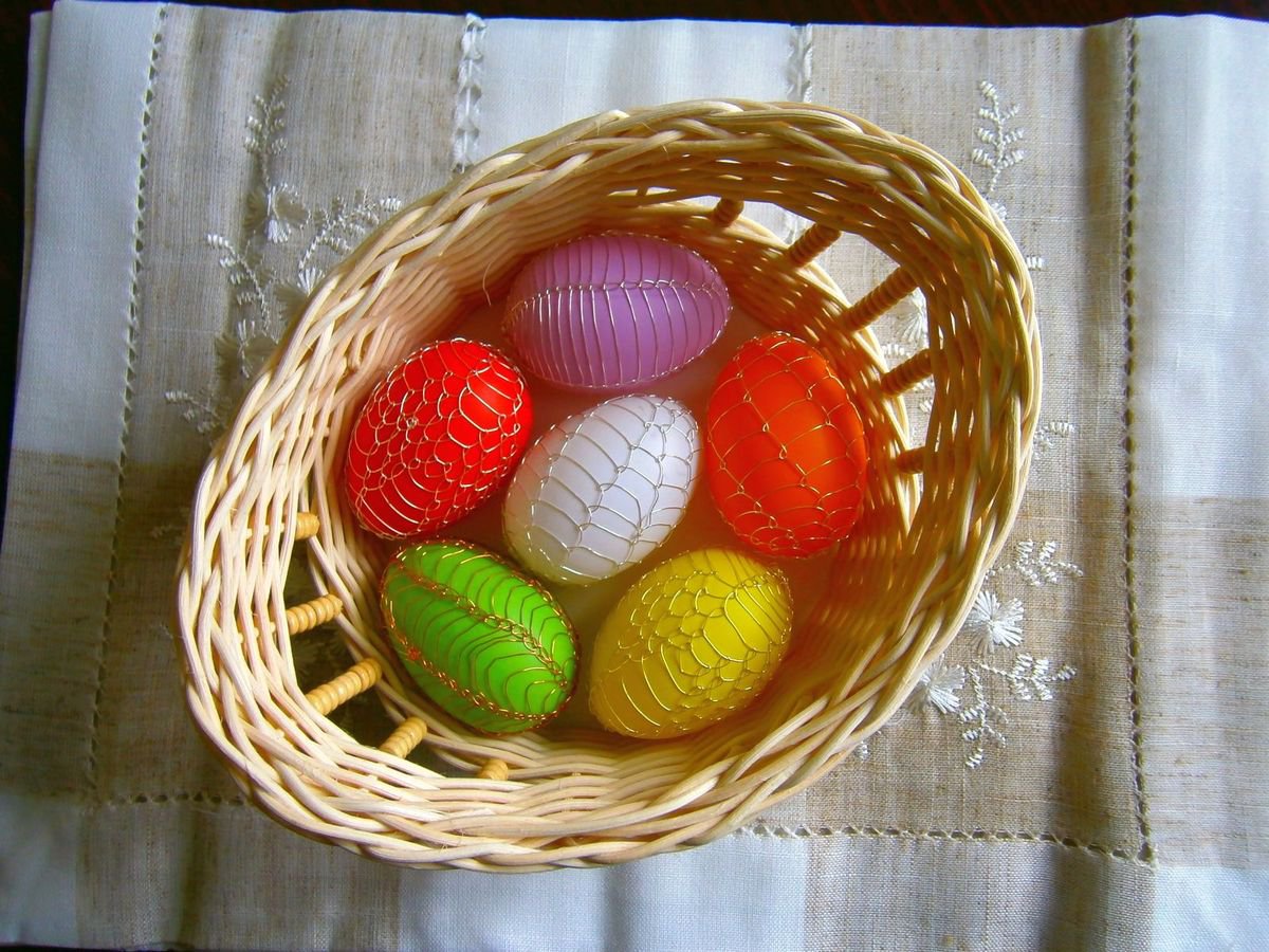 Easter eggs in wicker basket 1 by Em�lia Urban�kov�