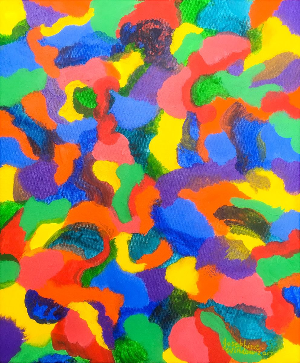 Organic Abstract Acrylic Painting By Josephine Window, 15 X 18", My Palette - Dancing In The Enchanted Garden, Original Artwork
