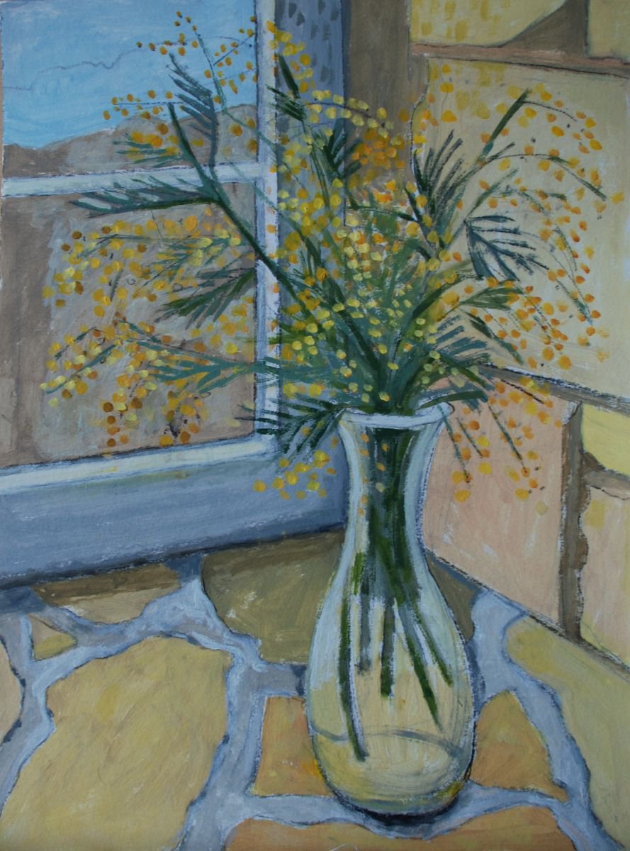 Impressionistic Botanical Acrylic Painting By Christine Callum Mcinally, 14 X 19, Mimosas, Original Artwork