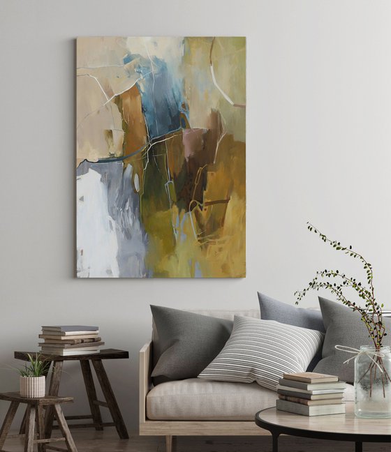 "Melody 2" Brown teal gray abstract art