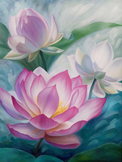 "Light on the pond", water lilies painting by Anna Steshenko