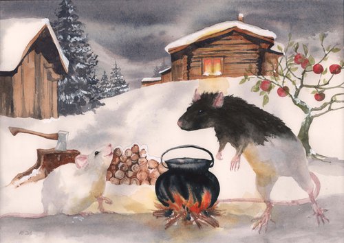 Snow Rat Cabin - original watercolour painting by Alison Fennell