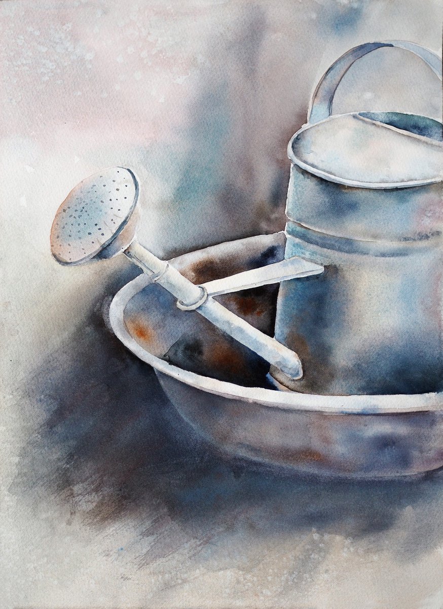 Rustic still life - original watercolor gray and simple by Delnara El