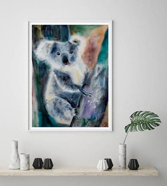 Koala painting, Australia watercolor painting original